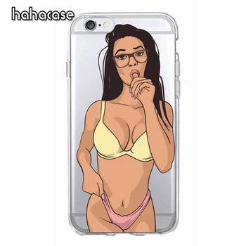 

100pcs Cartoon Funny Fashion Girl Soft Silicone TPU Clear Case For XS Max XR X 8 7 6 6S Plus 5 5S SE Shockproof Ultra Thin Cover