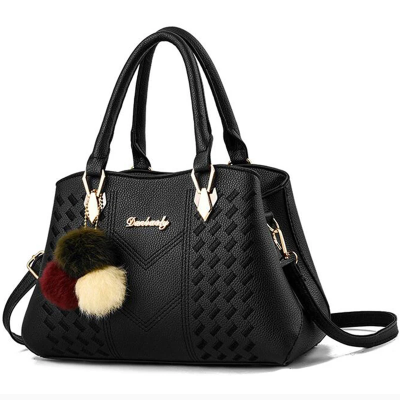 المرأة حقيبة يد الشعر الكرة حقيبة كتف للنساء 2019 أعلى مقبض حقيبة بو الجلود السيدات حقيبة ساعي عالية الجودة التطريز حقيبة