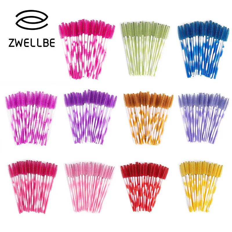 

zwellbe 50Pcs/Pack Disposable Colorful Eyelash Brushes Plastic Handle Eyebrow Mascara Applicator Eyelash Extension Makeup Tool