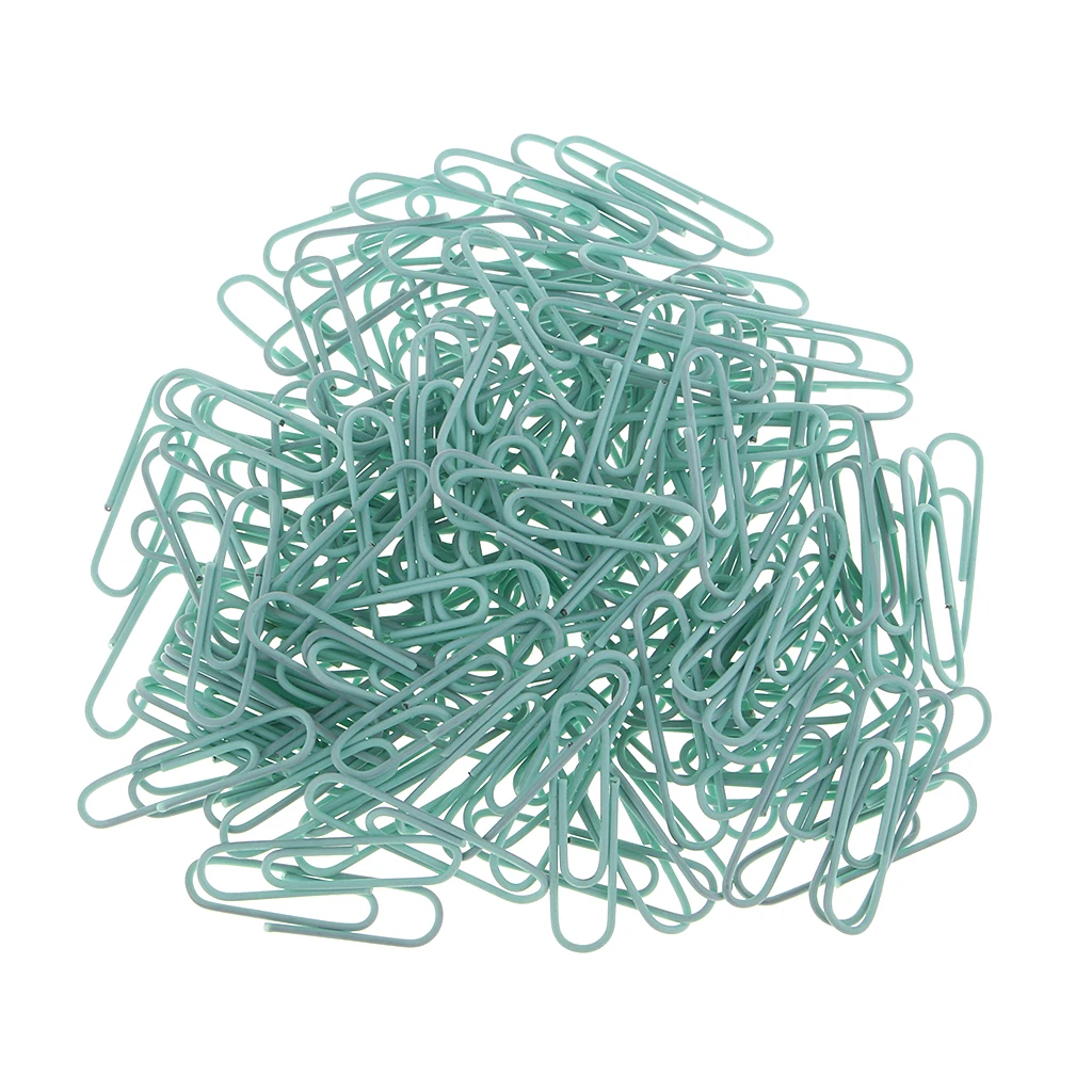 150 Pieces Colored Metal Paper Clips Mint Blue Office Home School Table Organize Tools W/ Transparent Donut Shaped Box