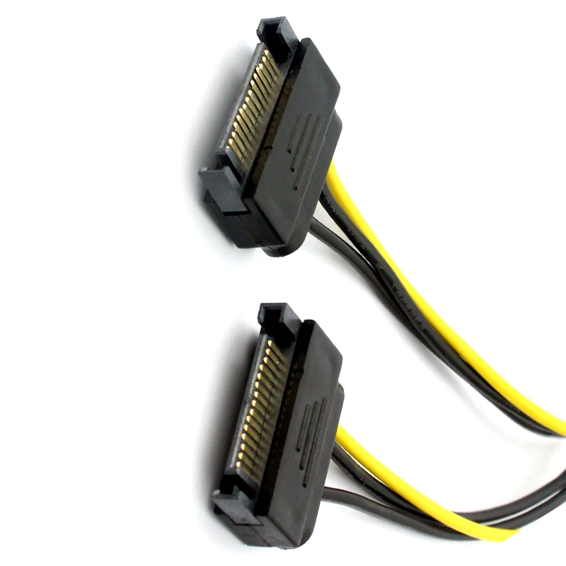 Graphics Card 18AWG Wire Connector 1 IN 2 Male 15Pin to 8Pin SATA Cable for Mining Miner 20CM Dual SATA Power Cable 15P to 8P