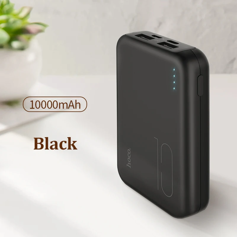 HOCO power Bank 10000 мАч Мини USB светодиодный внешний аккумулятор портативное зарядное устройство power bank для iphone X xiaomi 9 huawei P30 Быстрая зарядка - Цвет: Черный