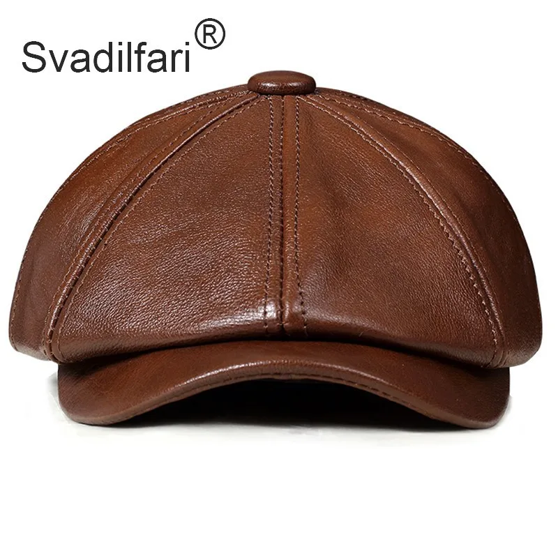 US $23.81 Retro Octagonal Leather Hat Autumn Mens Cowhide Leather Beret Elegant Fashion Student Tongue Cap Snapback Caps For Men