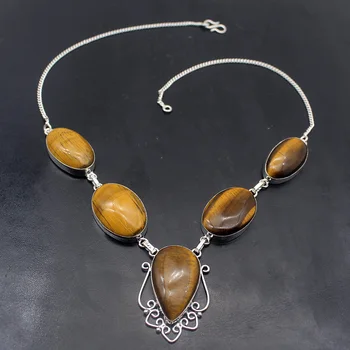 

Hermosa Fantasy Charm Gold Tigers Eye Silver Color Chain Charms Necklace For Women 20 Inch A138