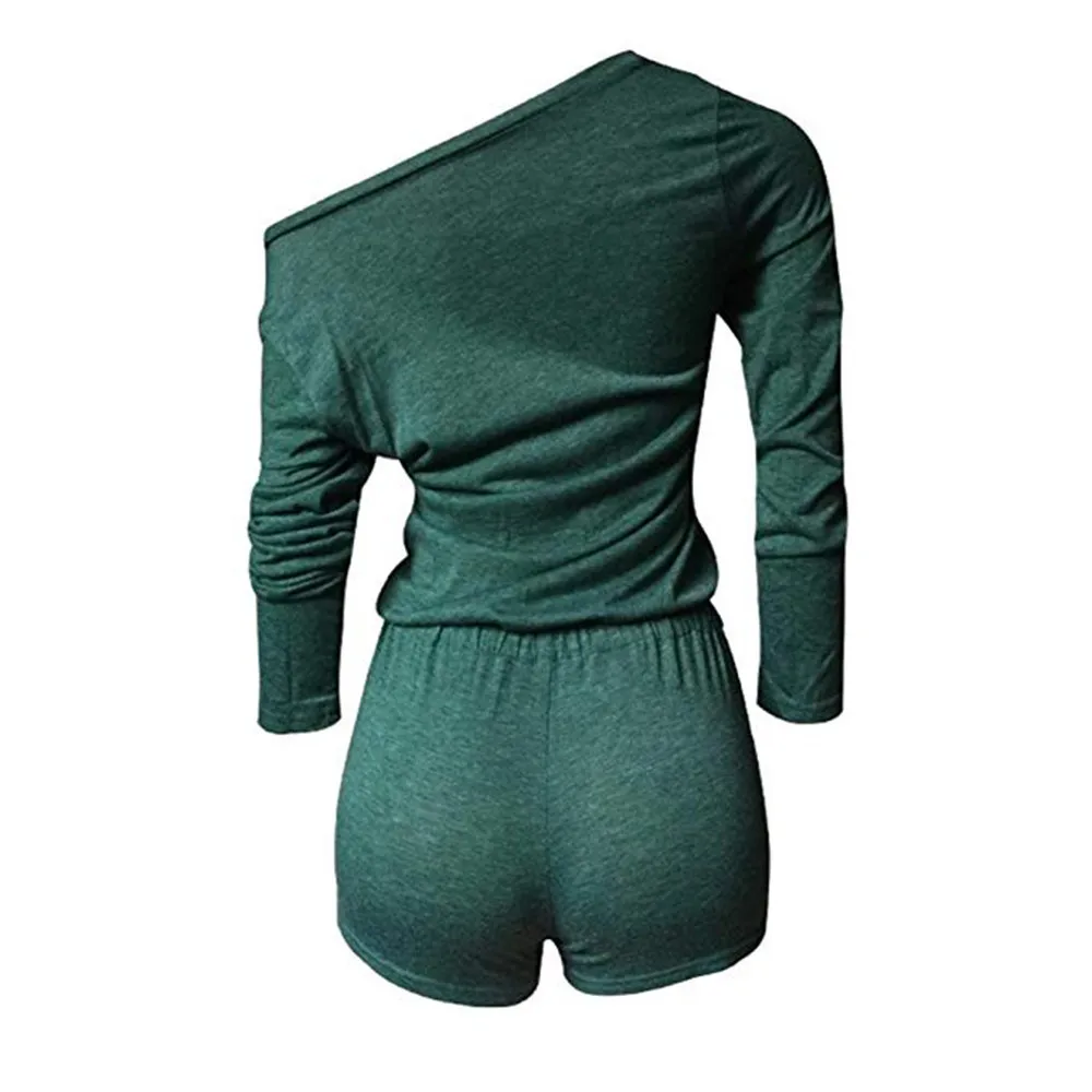 Для женщин Playsuit Повседневное один с плеча длинными рукавами плотная комбинезон