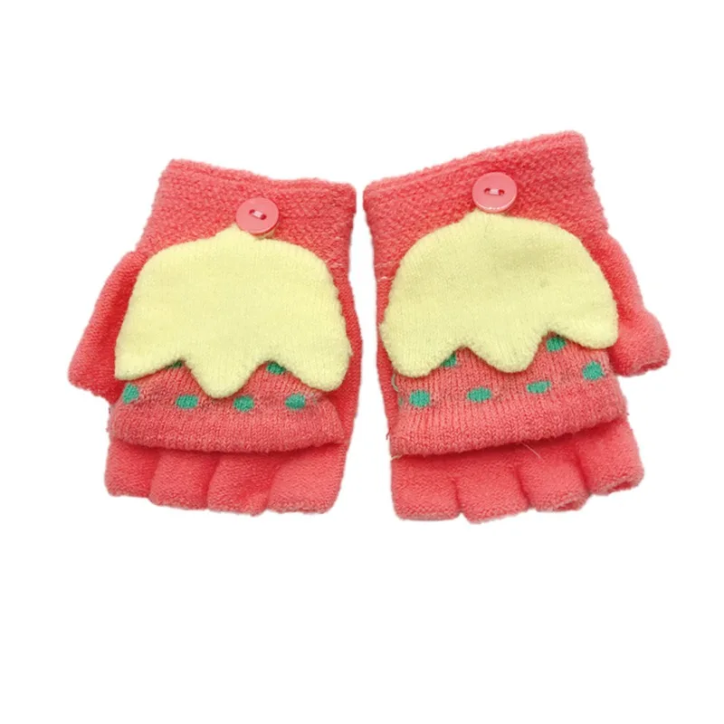 Зимние Детские перчатки, модные перчатки с половинными пальцами, милые утепленные Лоскутные теплые зимние перчатки для мальчиков и девочек