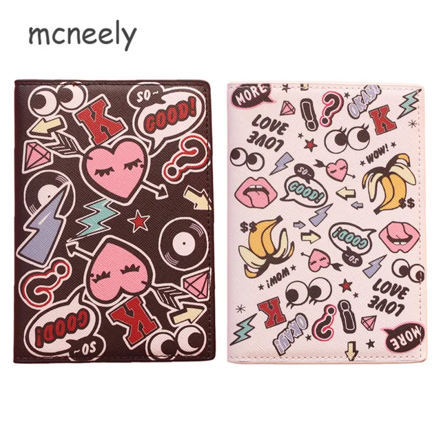 Mcneely Famous brand Doodle Vintage Passport Holder Card Holder,PU Leather Design Travel Passport Cover ID Card Holder 14*10CM