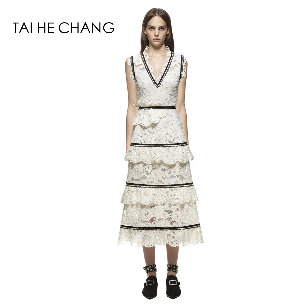 

women style top grade fashion elegant vestidos bodycon slim white cute long runway spring summer lace dress 9016-9068