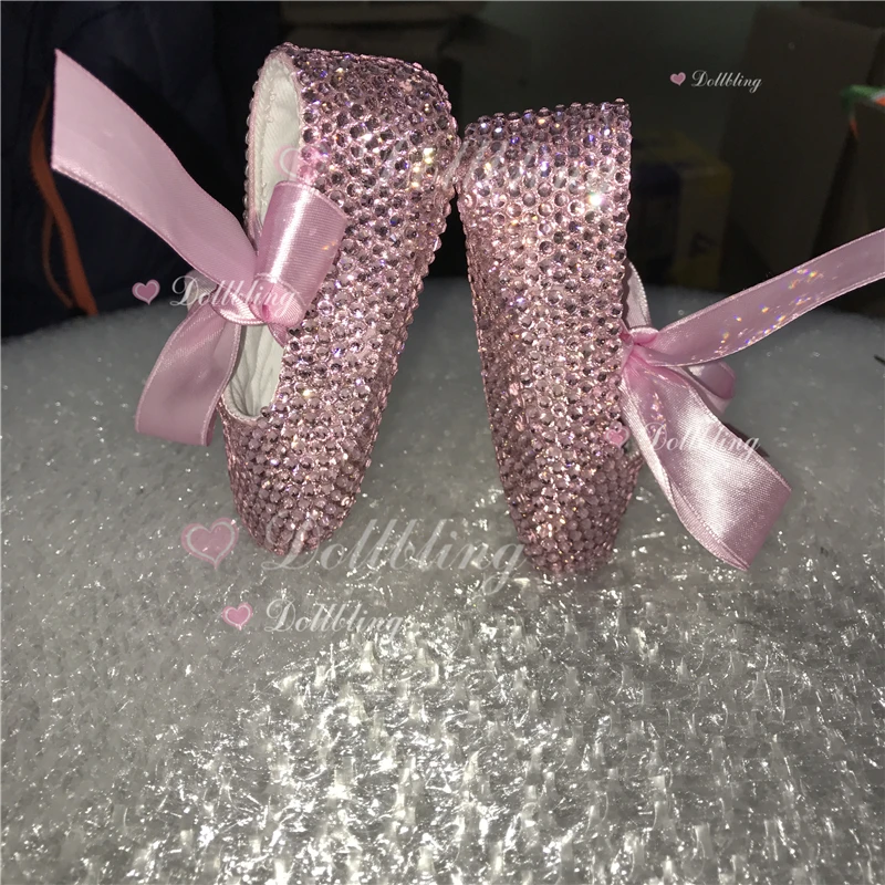 Румяна Розовый Стразы Bling детские туфли балетки атлас на заказ сверкающие DMC СТЕКЛО Cirb крестины первый день рождения обувь для младенцев