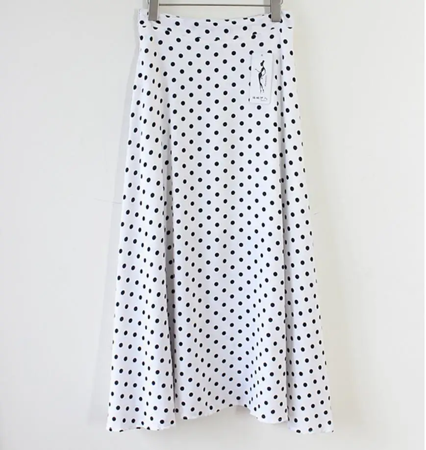 Летние модные длинные юбки, женская новая модная Повседневная шифоновая юбка в горошек с высокой талией - Цвет: white
