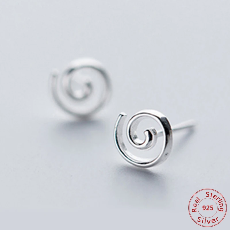 

100% 925 Sterling Silver Round Spiral Shape Stud Earrings for Women Creative Design Fashion Jewelry