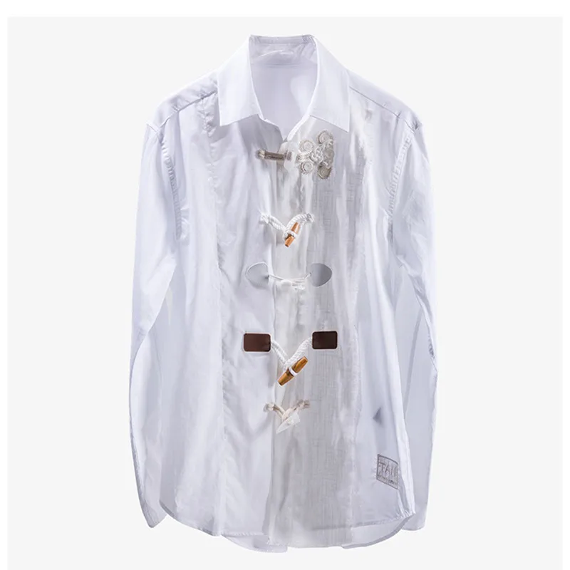 

Luxury Designer Brand Blouses for Women Long Sleeve 6 Different Personality Buckle Designs Embroidered Loose Shirts White