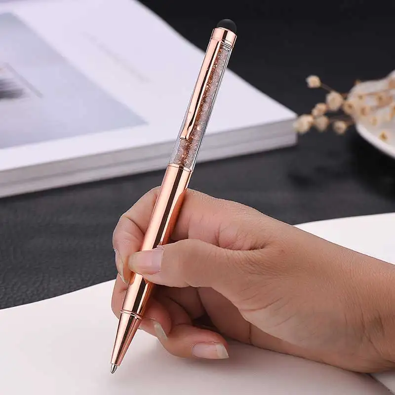 Креативная Металлическая роза золотой сенсорный экран офисная деловая ручка золотой кристалл телефон конденсаторная ручка конференции Алмазный шариковая ручка