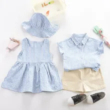 2 шт./компл. летняя одежда для маленьких мальчиков топы с короткими рукавами, футболка+ шорты, повседневные комплекты одежды/летнее платье для маленьких девочек платье без рукавов Детский сарафан с шапкой