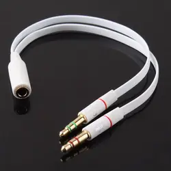 3,5 мм позолоченный аудио Mic Y Splitter кабель наушников адаптер Женский до 2 Мужской кабель для портативных ПК и т. д. белый