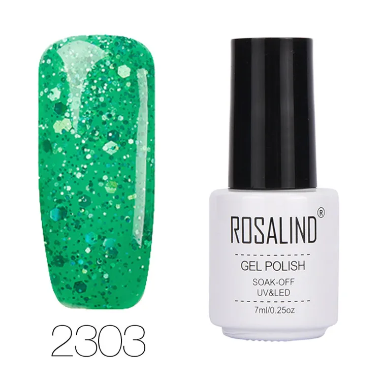 ROSALIND гель 1S белая бутылка 1 шт Зеленый Цвет Алмазный гель для ногтей с блестками Блестящий замачивающийся УФ гель лак для ногтей светодиодный гель-клей - Цвет: 2303