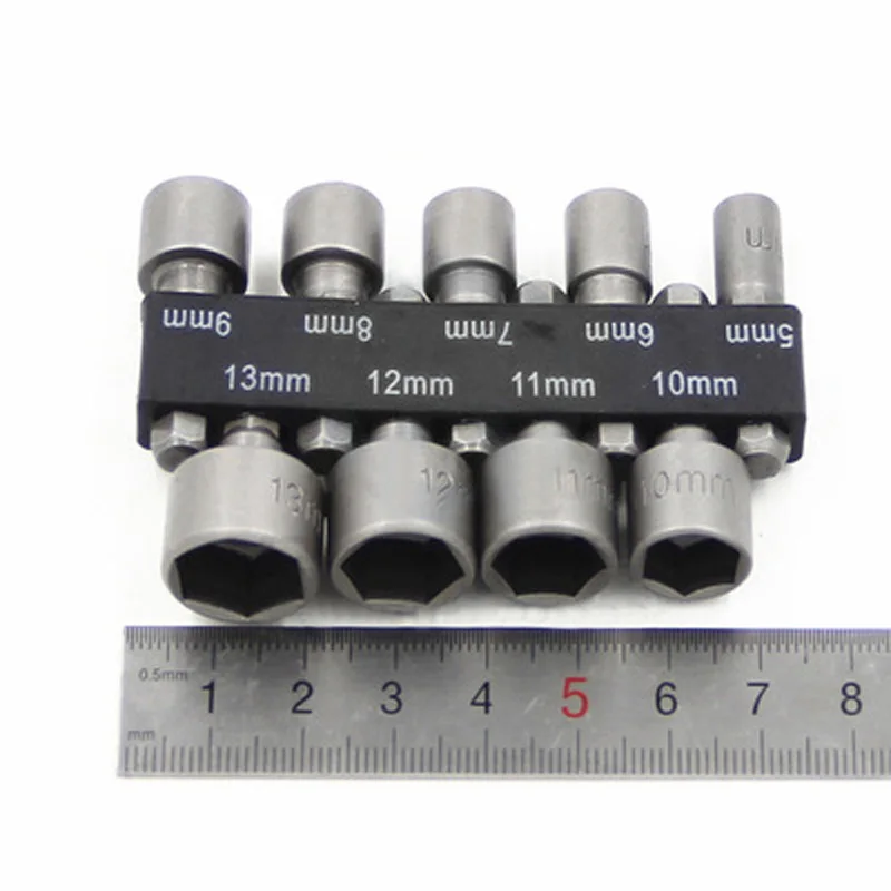 

9pcs 5-13mm Professional Metal Nut Driver Set Metric Socket with Holder 1/4" Hex Shank Impact Drill Bit Adapter For Power Tools