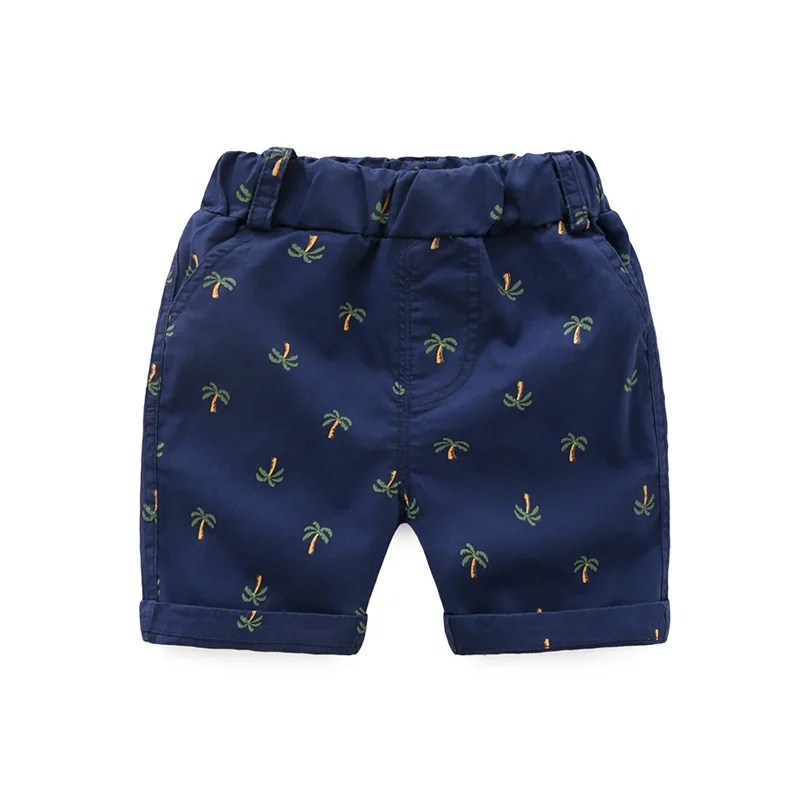 DE PEACH/ г. Новые летние хлопковые Повседневные Шорты Для маленьких мальчиков детские штаны с принтом дерева пляжные шорты для маленьких детей, одежда для мальчиков - Цвет: Navy Blue