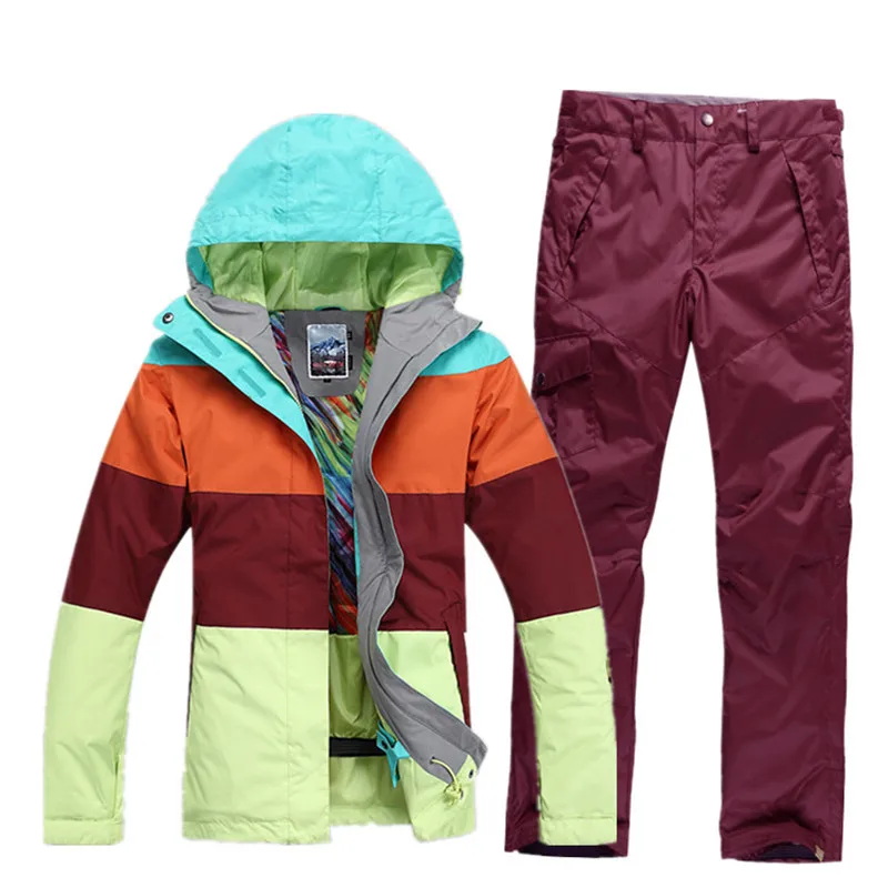 Лыжная куртка+ брюки женский лыжный костюм зимний теплый плотный зимний спортивный водонепроницаемый дышащий сноуборд наборы - Цвет: 01