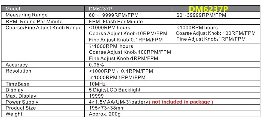 Лидер продаж профессиональная цифровая Бесконтактный стробоскоп DM6237P flash частотомер 60-19,999 об./мин. в минуту Тахометр тестер