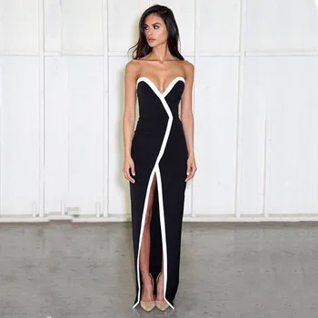 

Summer 2019 Dress Sexy Hollow Out Backless Slit Women Bandage Night Club Body con Strapless Party Sleeveless Dresses Wholesale