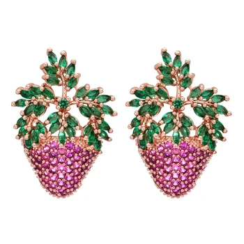 

Exaggerated sweet and romantic colored strawberry zircon earrings for women/girls in various social situations ER-234