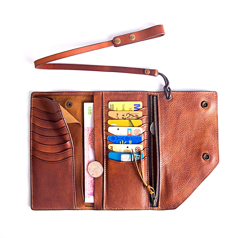 Männlichen Tasche Rindsleder Lange Persönlichkeit Ultra Leder Männer dünne Multi Karte Brieftasche Aetoo Jugend Handgemachte Retro Weiche karte Brown Light dRxwa6