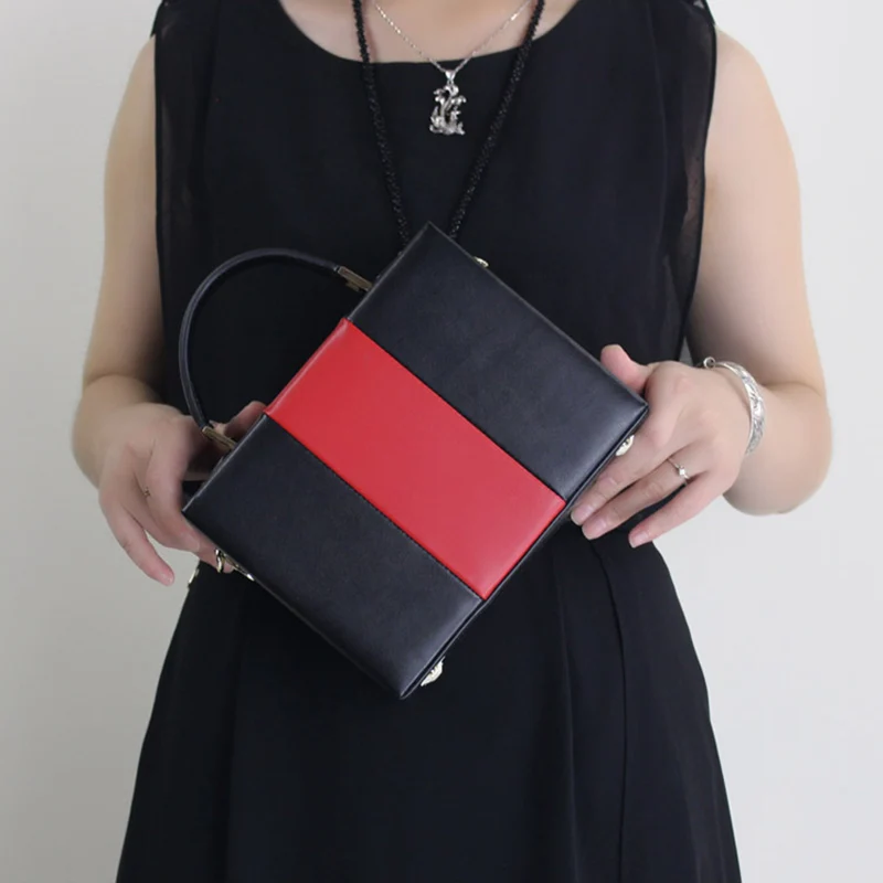 

Ladies bag genuine leather women's handbag portable one shoulder color block mini cross-body bag box bag box bag 2016