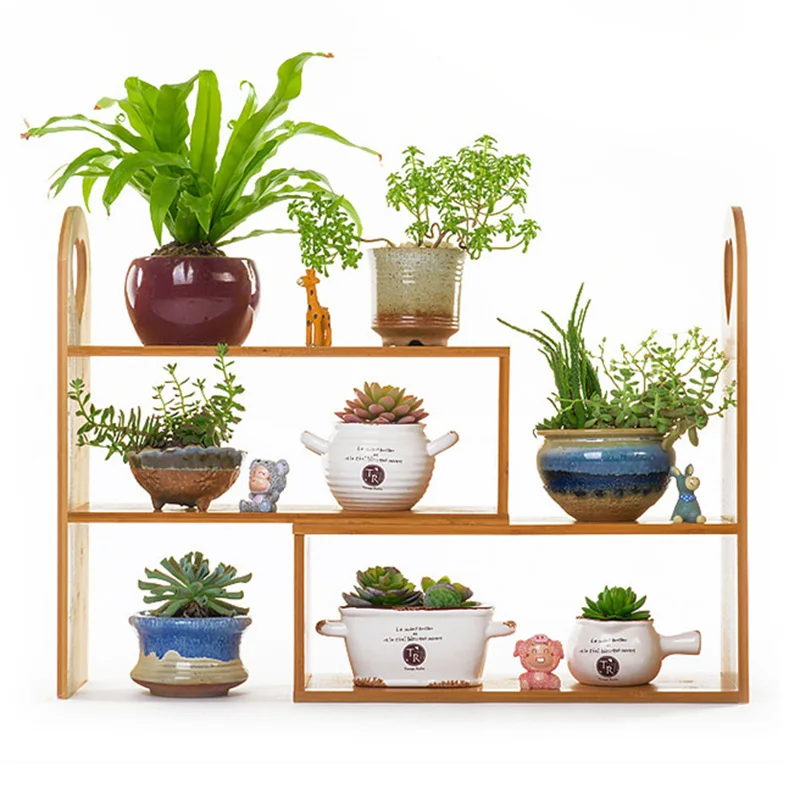 Diy Bamboo Flowerpot Book Shelf Creative Flower Stand Storage Holders Home Office Decoration