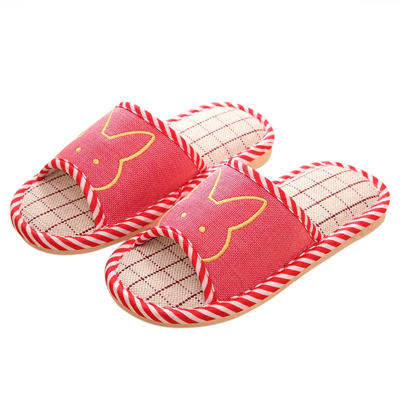 

Spring and Summer Winter Couple Breathable Linen Flat Slippers Cute Cartoon Home  Floor Slippers Soft Bottom Non-slip Slippers
