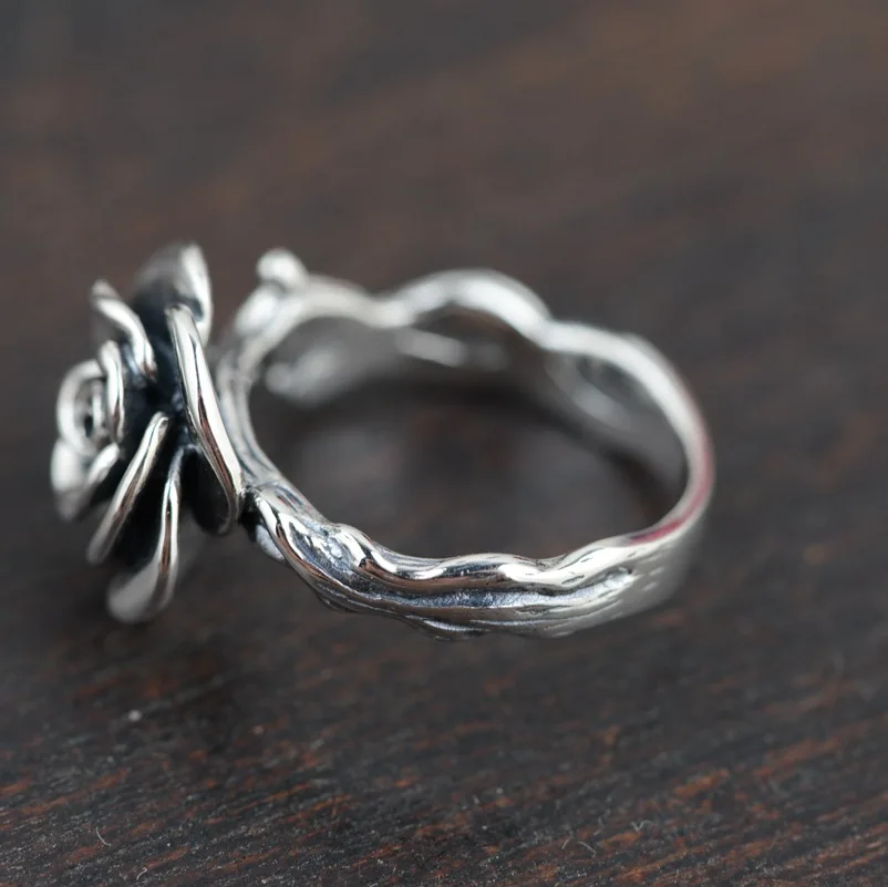 GQTORCH Настоящее чистое 925 пробы Серебряное Винтажное кольцо с розой для женщин Zilveren Ringen Dames 925 тайское серебро
