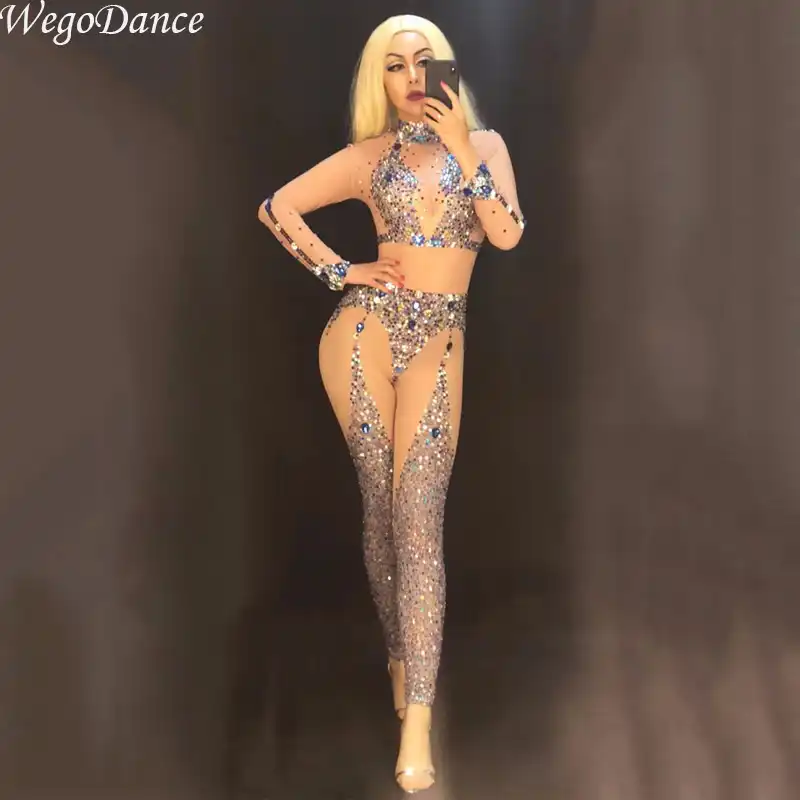 rhinestone mesh jumpsuit