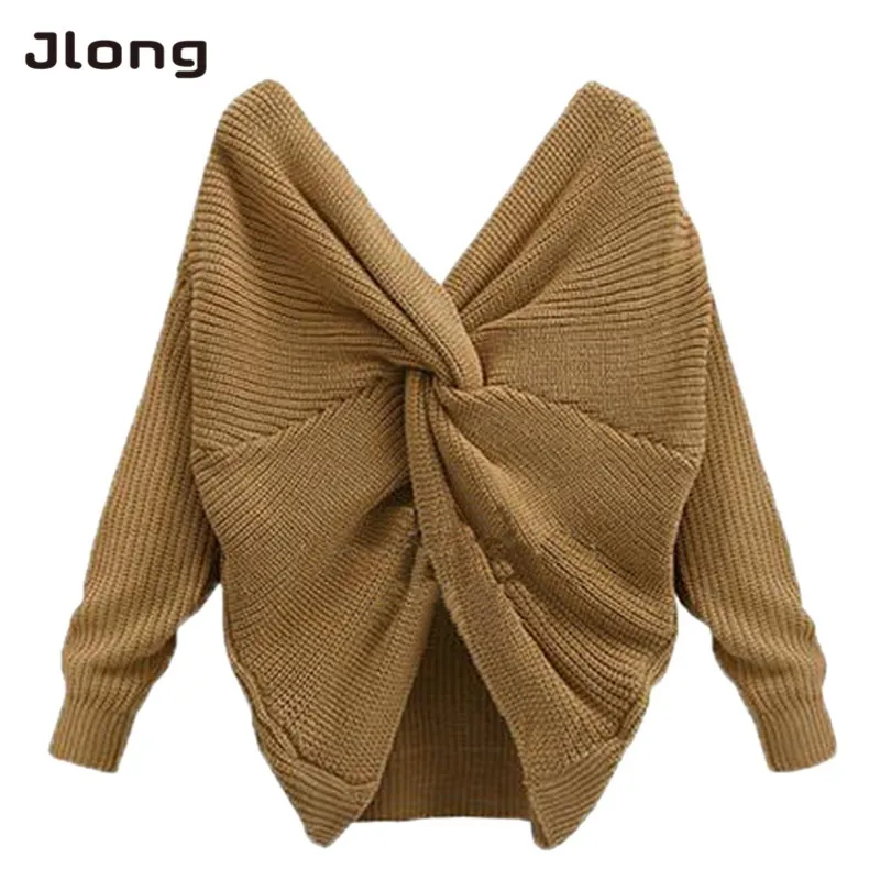 New Women Autumn and Winter Casual Fashion Solid Sweaters Female Warm Long Sleeve V-Neck Twisted Pullovers Tops Sweaters