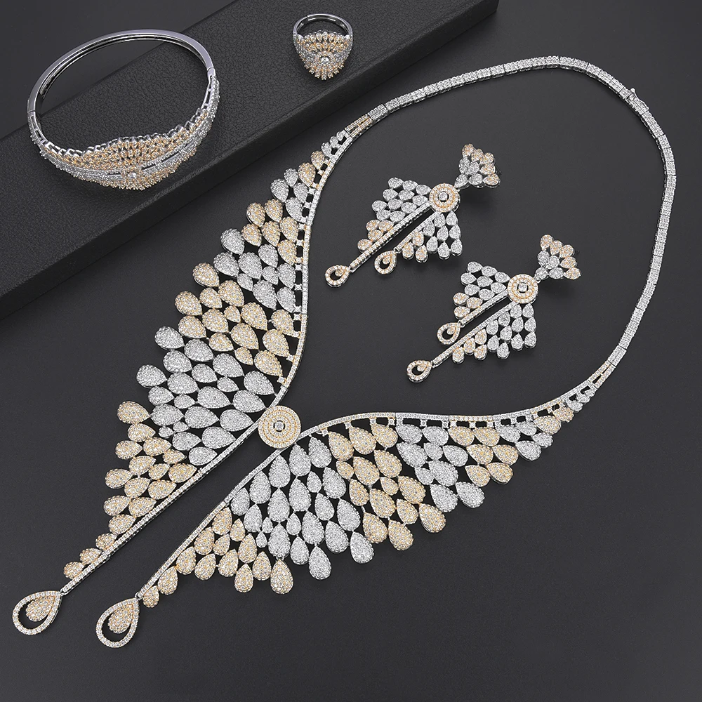 missvikki Design Fashion Collar Trendy Bangle Earrings Necklace Ring Jewelry Set Full Water Drop Shape Luxury Wedding | Украшения и