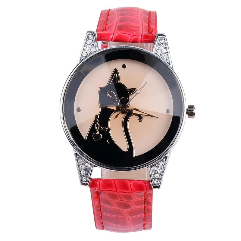 

Ladies Fashion Quartz Watch Women Funny Cute Cat Animal Casual Dress Women's Watch Rose Crystal reloje mujer montre femme