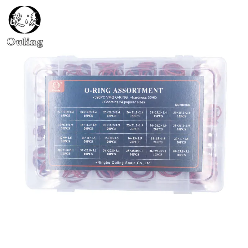 Cena 390 sztuk czerwone silikonowe O pierścienie uszczelniające gumowa uszczelka 24 rozmiary podkładka uszczelka O pierścień o ring uszczelka silikonowa asortyment zestaw zestaw pierścień