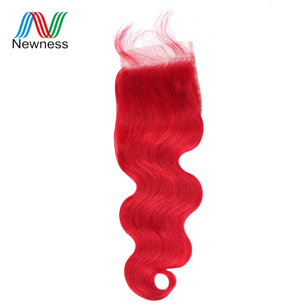 

Brazilian Body Wave Red Color Closure 4*4 Swiss Lace Free/Middle Part Closure 7A Non Remy Human Hair with Baby Hair NEWNESS