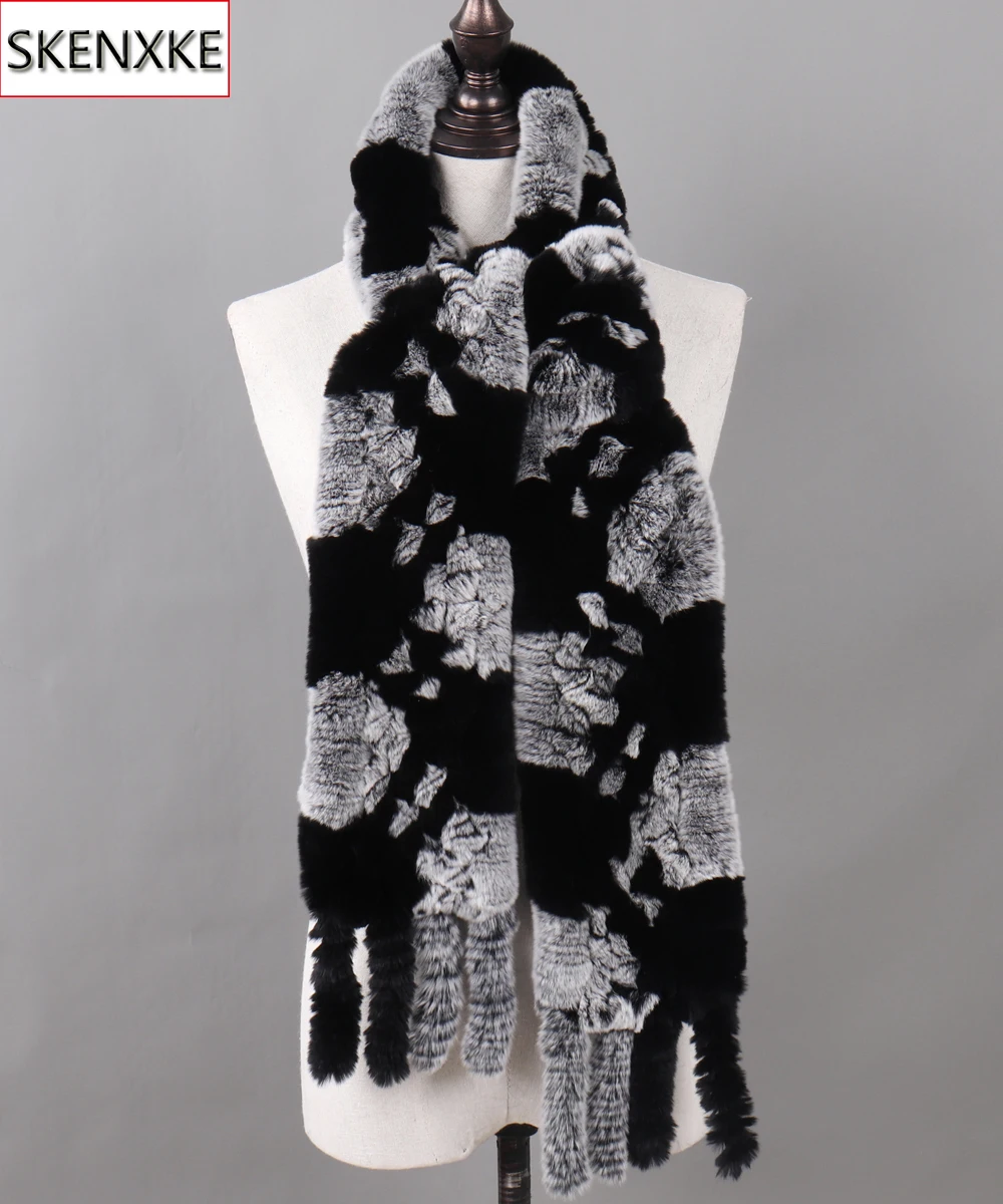 

New Arrival Knitted 100% Genuine Rex Rabbit Fur Scarves Women Long Style Tassel Rex Rabbit Fur Shawls Winter Warm Real Fur Scarf