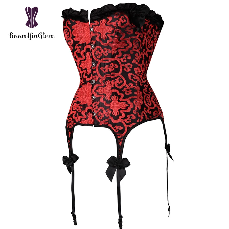 

Plus Size Slimming Body Shapewear Women's Sexy Lingerie Gothic Fashion Pleated Corset In Red And Black With Suspended Loops 938#