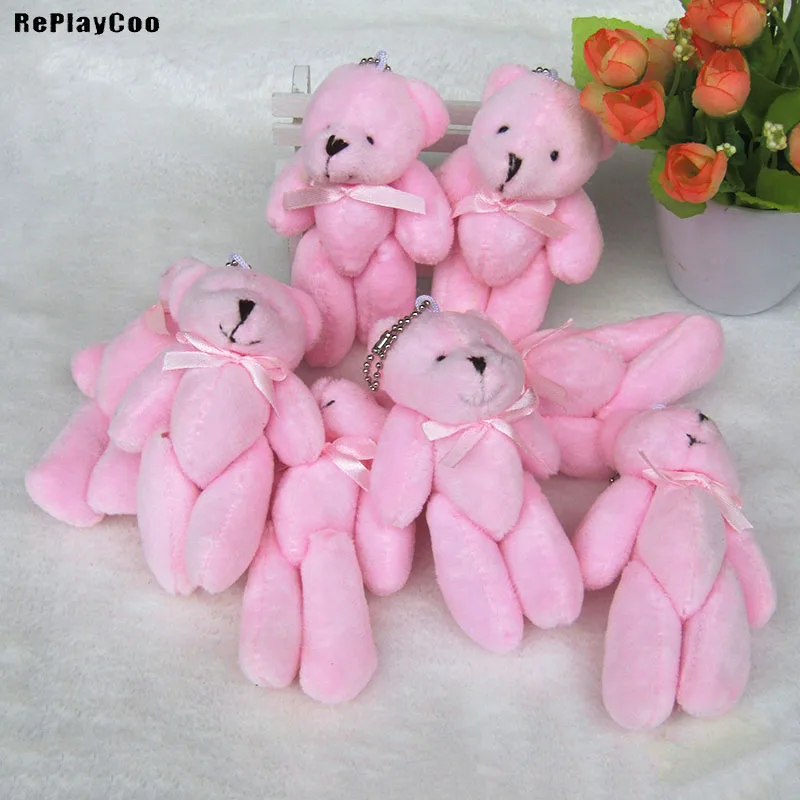 

50PCS/LotMini Teddy Bear Stuffed Plush Toys 12cm Small Bear with bow Stuffed Toys pink pelucia Pendant Kids Birthday Gift J09501