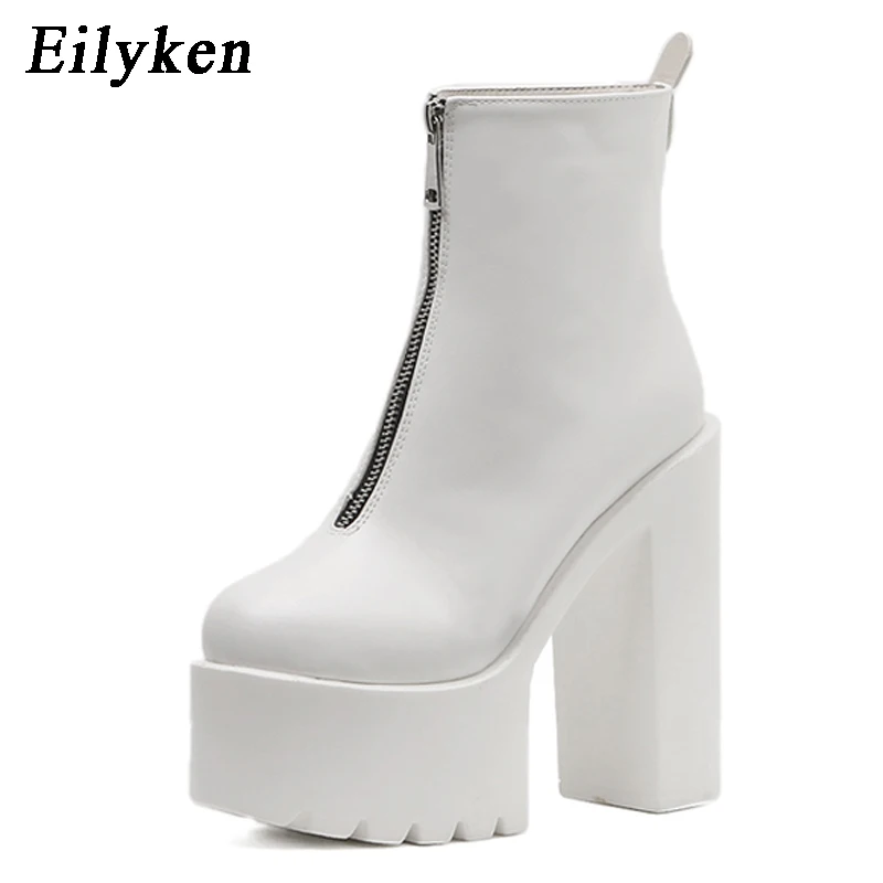 

Eilyken 2019 Autumn Fashion Women Ankle Boots High Heels Platform Zipper Leather Short Booties Black Ladies Shoes Good Quality