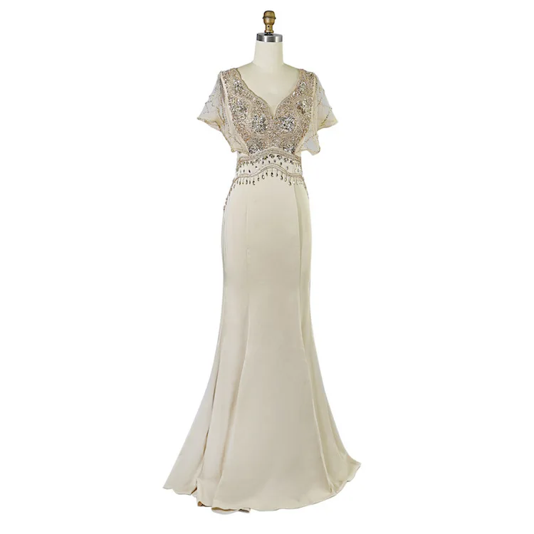 BacklakeGirls Abendkleider атласные вечерние платья Длинные Beadings короткий рукав молния оптом сзади Русалка для женщин для формальной вечеринки