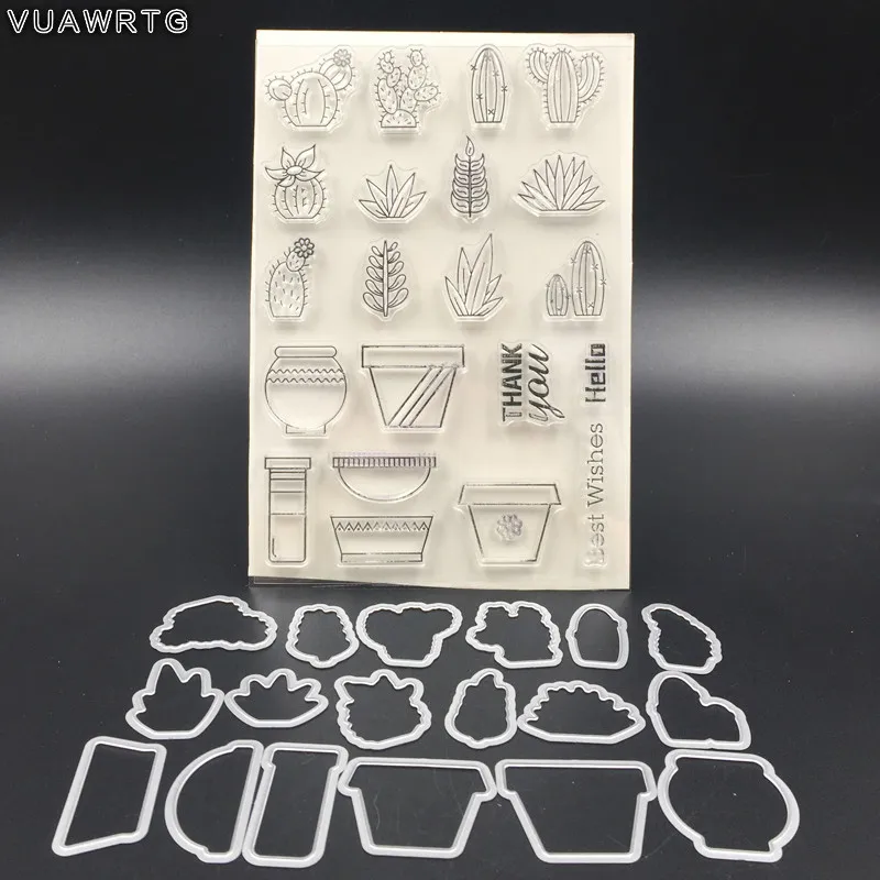 

VUAWRTG Succulent plants Transparent Clear Silicone Stamp and Metal Cutting Die Set for DIY scrapbooking/Card Making