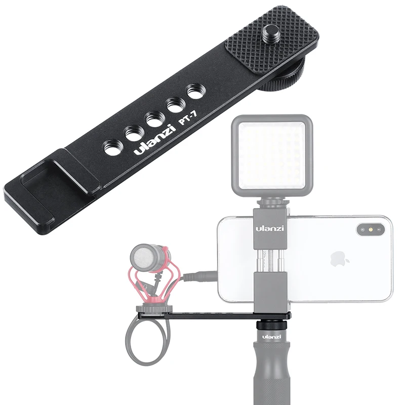 

Ulanzi PT-7 Vlog Plate Mount with Cold Shoe 1/4 Screw for Gopro LED Video Light Microphone Tripod Vlogging Extension Bracket Bar
