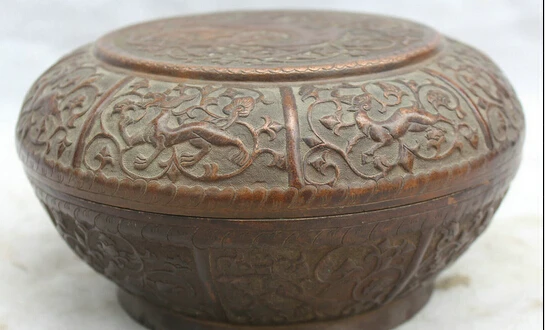 

JP S61 8" Marked China Chinese dynasty palace Bronze dragon Beast cassette Box casket