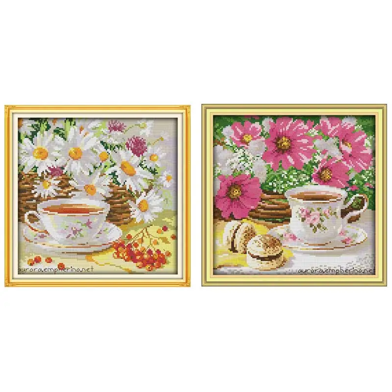 

Afternoon tea flower painting counted printed on the canvas DMC 11CT 14CT DIY kits Cross Stitch embroidery needlework Sets