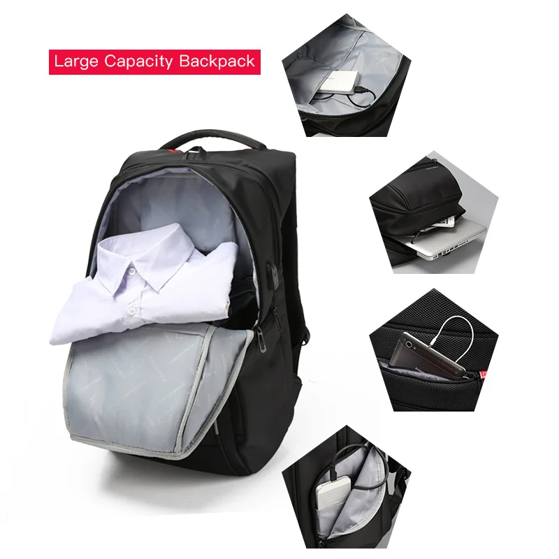  Kingsons USB Charge Anti Theft Backpacks Men Travel Waterproof School Bags College Teenager Male 13 - 32850845285