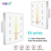 LTECH EX6 Wall Mount Color Temperature Touch Panel controller 4 zone control led dimmer;AC100-240V input;RF 2.4G+DMX512 signal