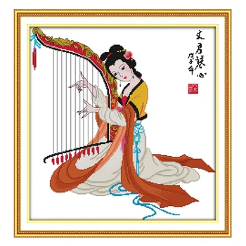

JoySunday crossstitch Wen-Jun playing the harpDMC14CT11CT cottonfabric livingroom dininghall home hotel painting wholesale