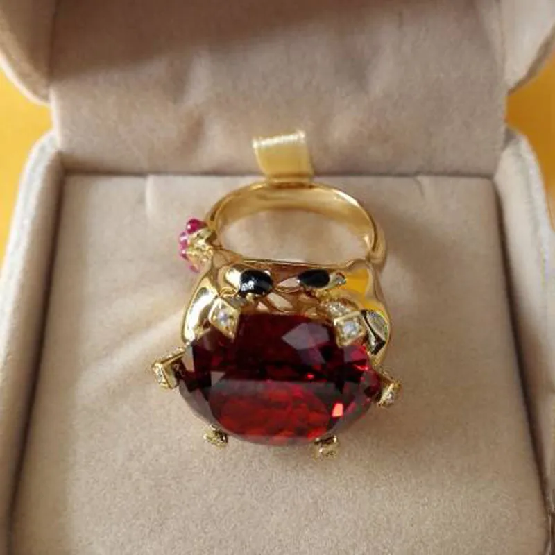 Qi Xuan_Fashion Jewelry_Big темно-красный камень роскошный гнев Rings_S925 Стерлинговое Серебро твердые руки палец rings_завод прямые продажи